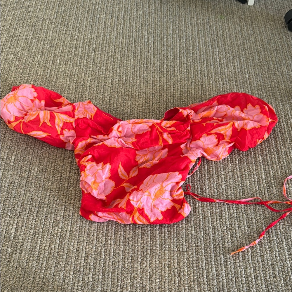 Triple threads floral cropped tie up top